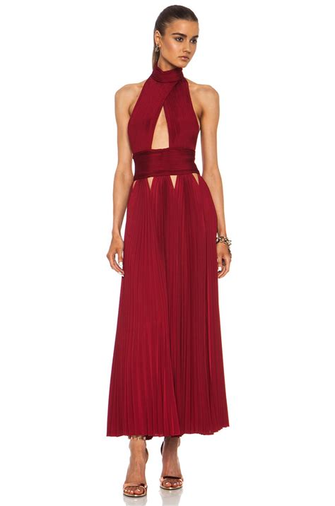 vintage givenchy red velvet dress|Givenchy pleated dress.